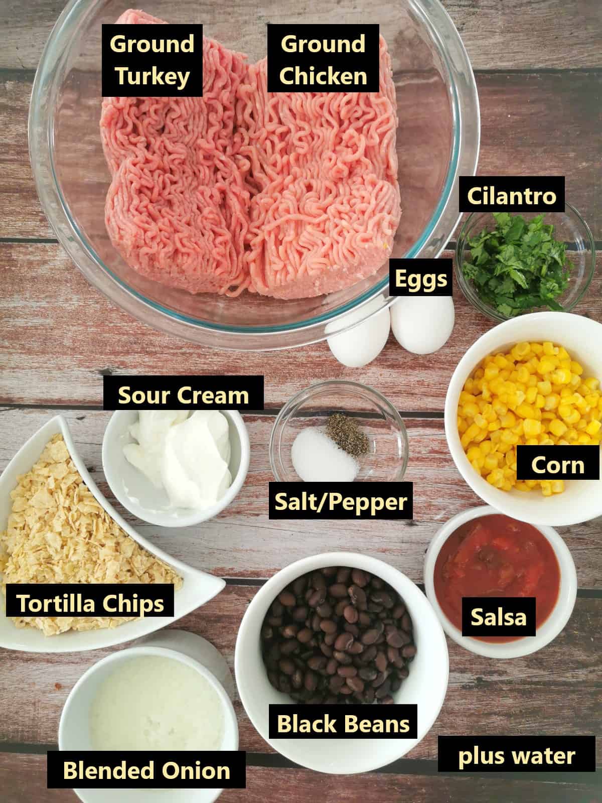 all ingredients of Mexican-style meatloaf labeled.