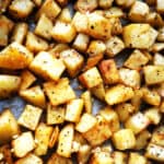 Oven Roasted Potato Cubes on baking sheet