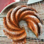 pumpkin spice bundt cake on a cooling rack.