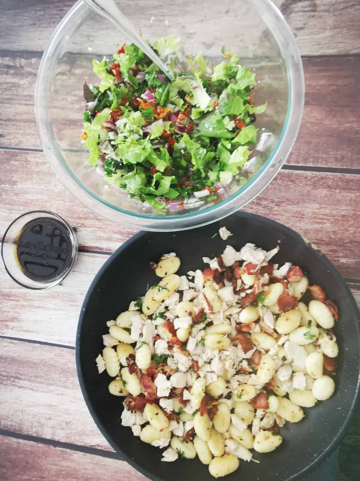 leftover turkey salad (with gnocchi) - fresh and fried ingredients
