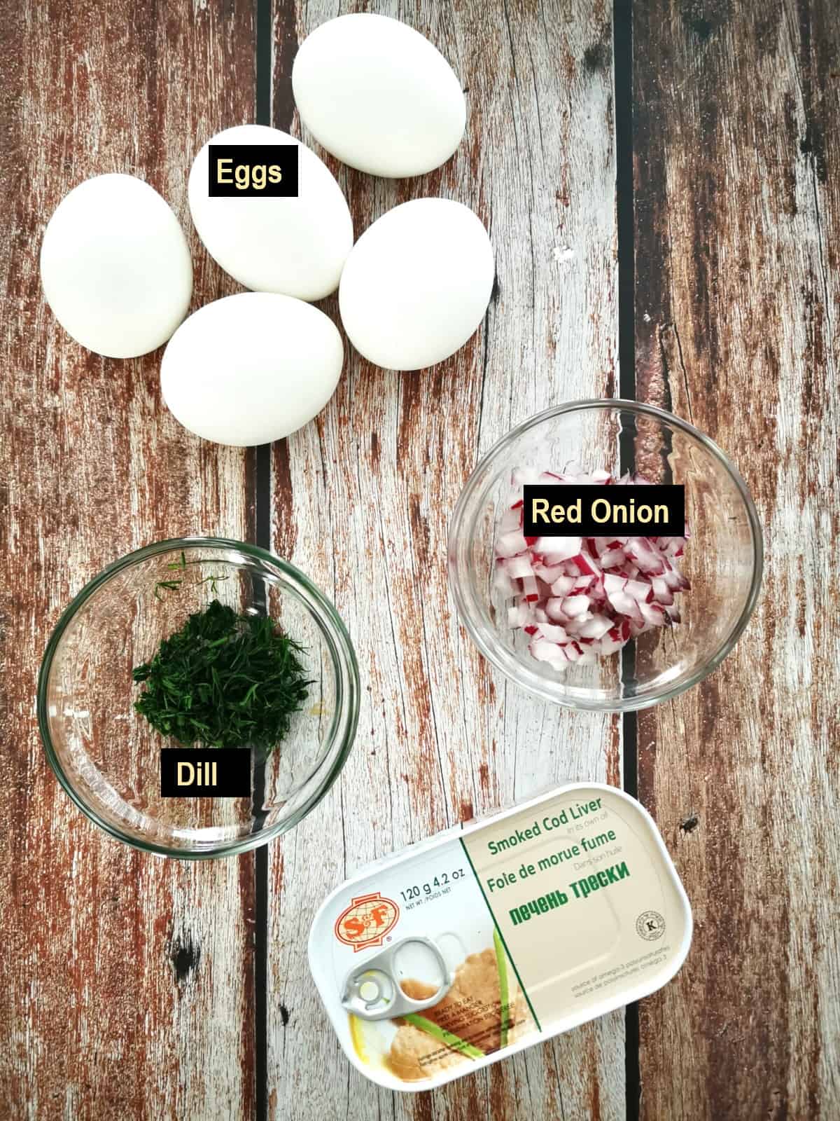 Cod Liver Deviled eggs - allingredients labeled