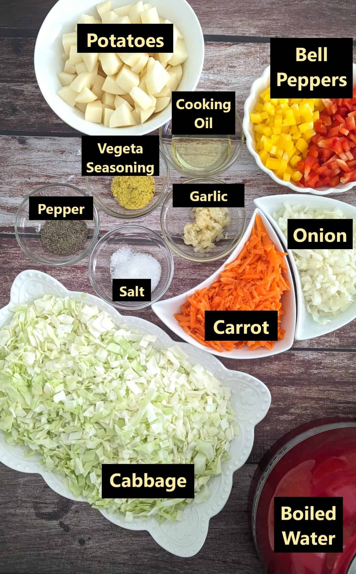 Simple Cabbage Soup Recipe all ingredients labeled