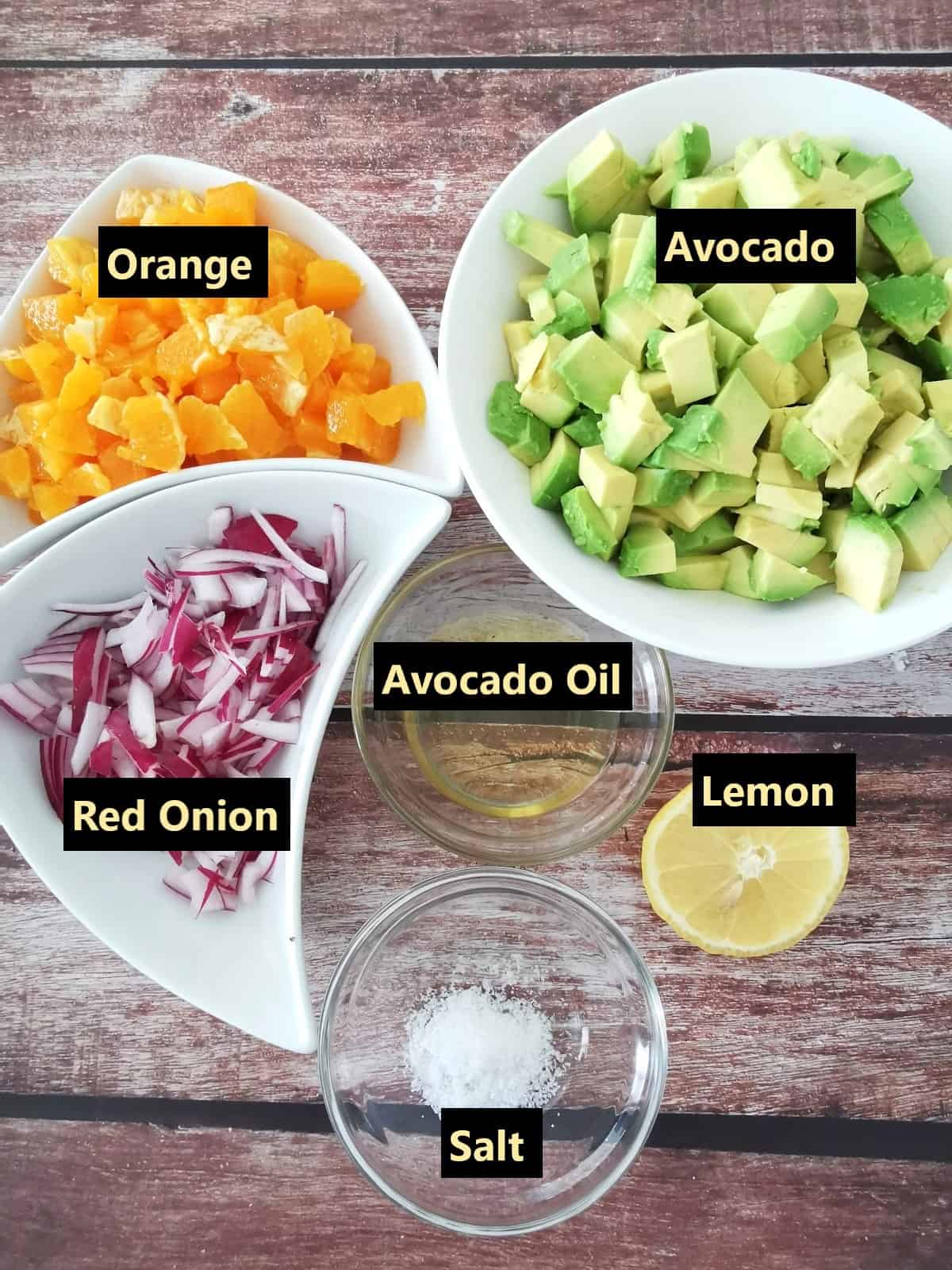 Citrus and Avocaado Salad - all ingredients labeled