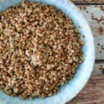 cooked buckwheat in a blow bowl.