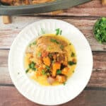 Slow Cooker Turkey Curry on a white dinner plate.