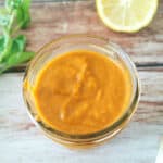 Sundried Tomato Dressing in a blender cup.