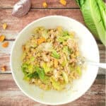 Tuna Caesar Salad in a white salad bowl.