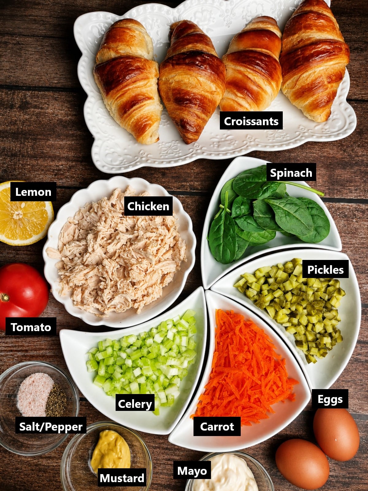 all ingredients of Croissant Chicken Salad Sandwich ingredients labeled.