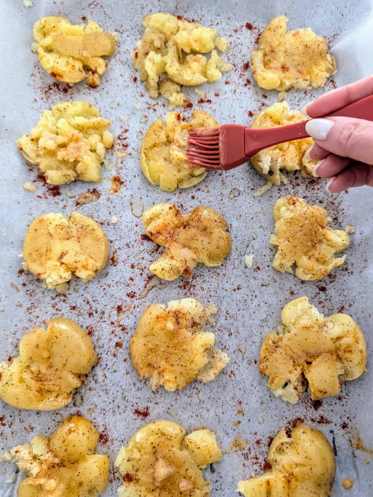 seasoned smashed potatoes brushed with ghee.
