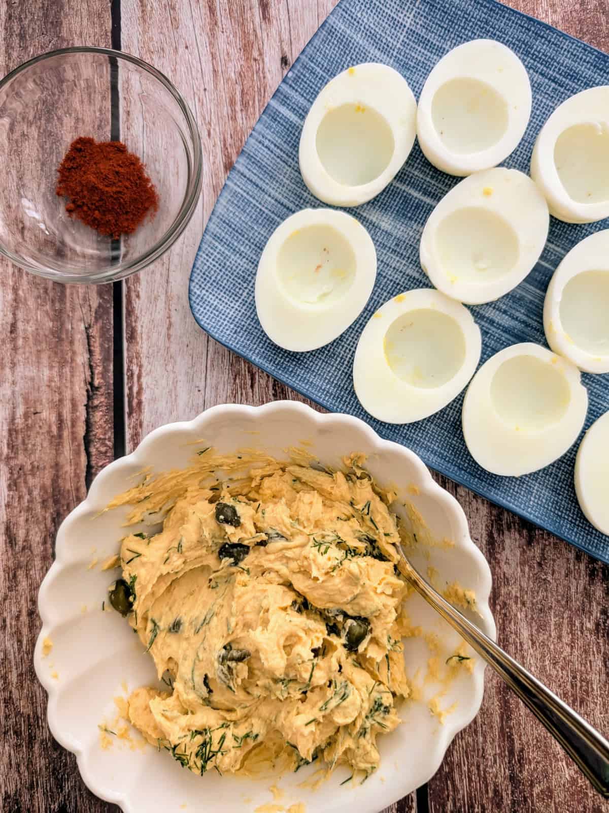 salmon pate with egg whites on the side.
