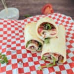 cottage cheese wraps on red checkered paper.