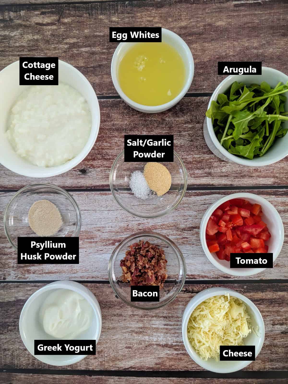 all ingredients of easy cottage cheese wrap recipe labeled.
