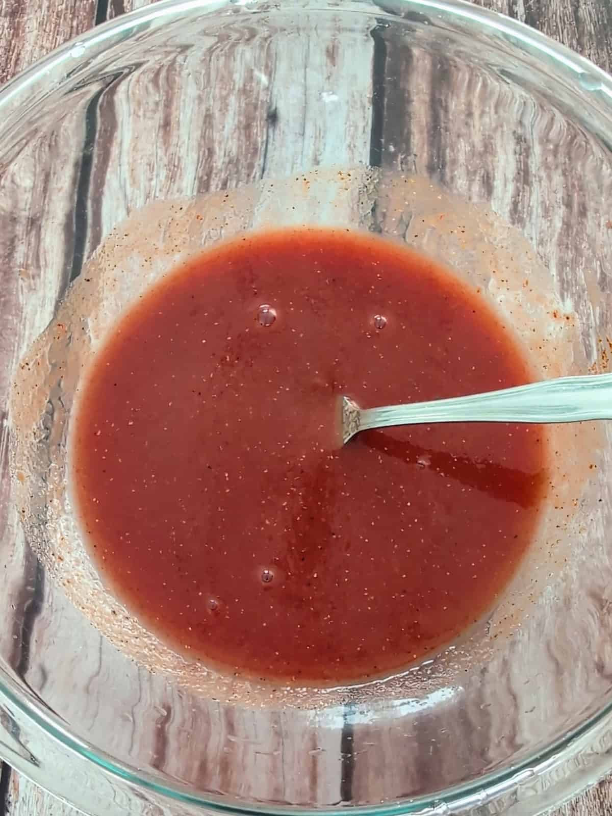 tomato sauce in a mixing bowl.