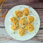 5-Ingredient Tuna Salad Deviled Eggs on a white plate.