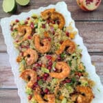 Chili Lime Shrimp Sweet Potato Quinoa Salad on a white platter.
