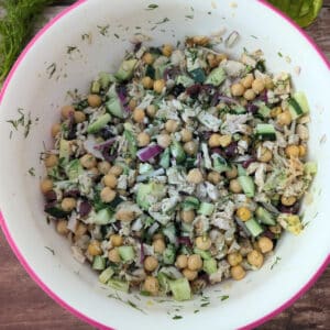 Chicken Salad with Leftover Chicken in a large mixing bowl.